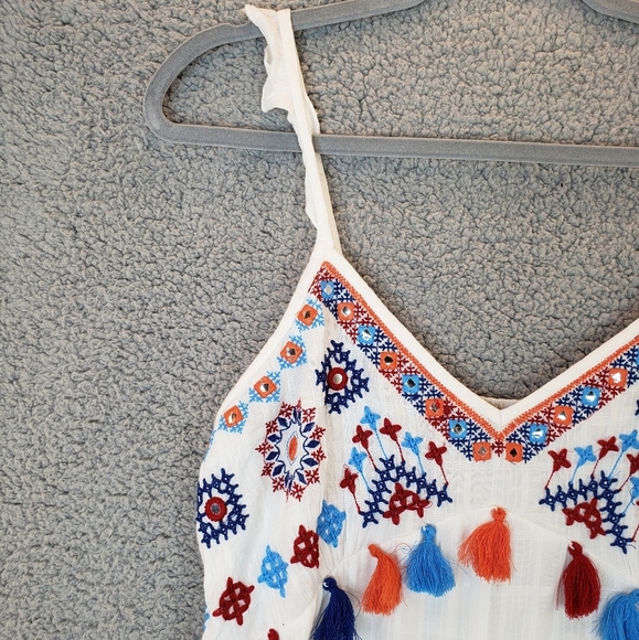 Area Star Maria Checked & Embroidered Asymmetrical Pull Over Cotton Dress Sz L - Picture 4 of 16